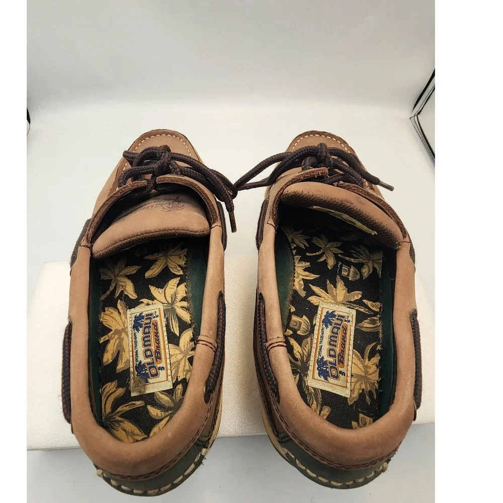 Old‎ Maui Brand Mens Brown Leather Boat Shoes Loafers Size 9 2085BRN Palm Tree
